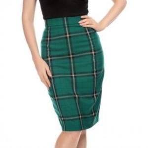 Green Plaid Pencil Skirt